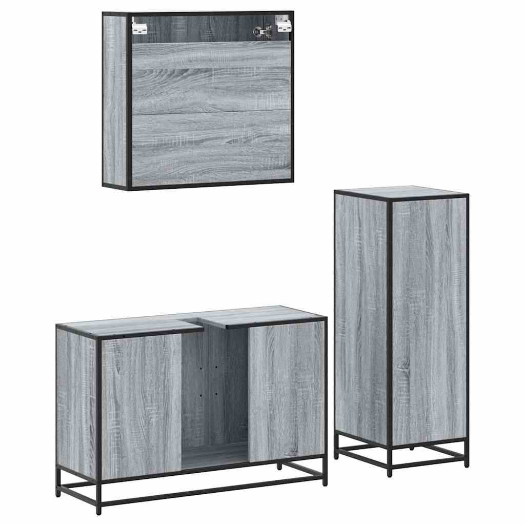 3 pcs Conjunto móveis casa de banho madeira proc. cinza sonoma