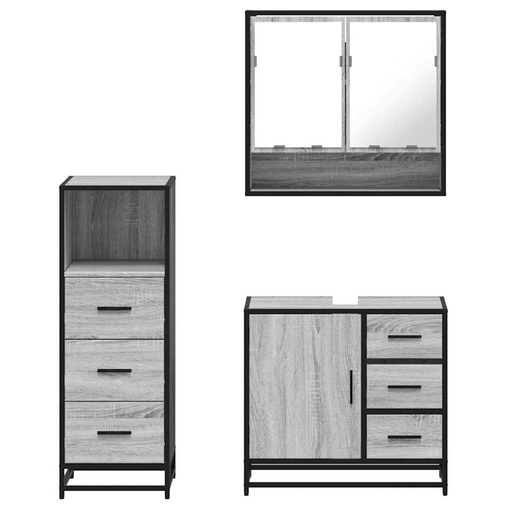 3 pcs Conjunto móveis casa de banho madeira proc. cinza sonoma