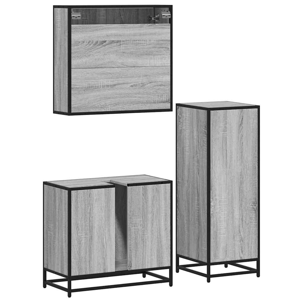 3 pcs Conjunto móveis casa de banho madeira proc. cinza sonoma
