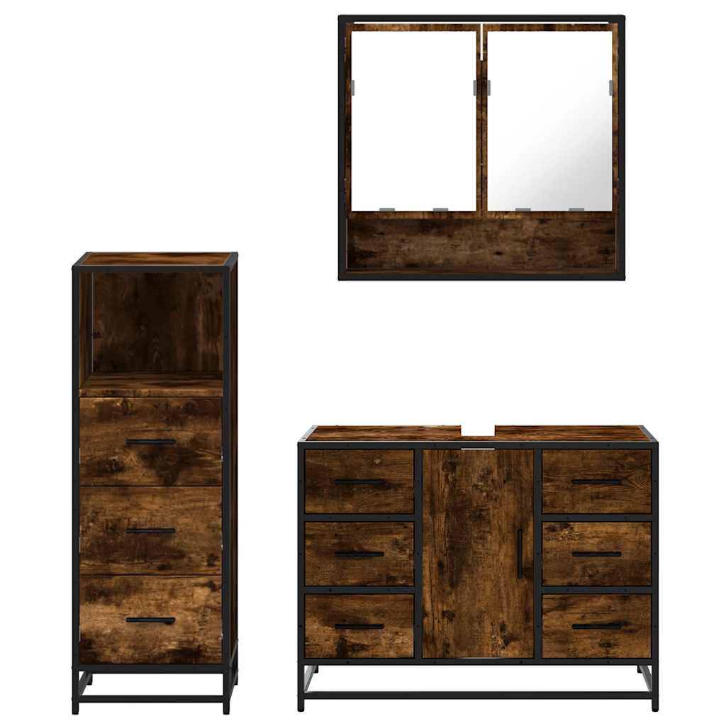 3 pcs conjunto de móveis WC madeira processada carvalho fumado