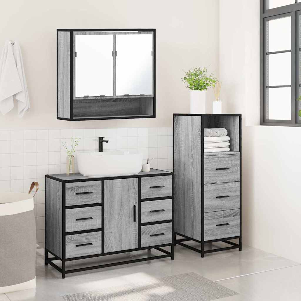 3 pcs Conjunto móveis casa de banho madeira proc. cinza sonoma