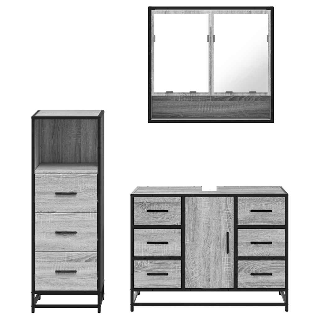 3 pcs Conjunto móveis casa de banho madeira proc. cinza sonoma