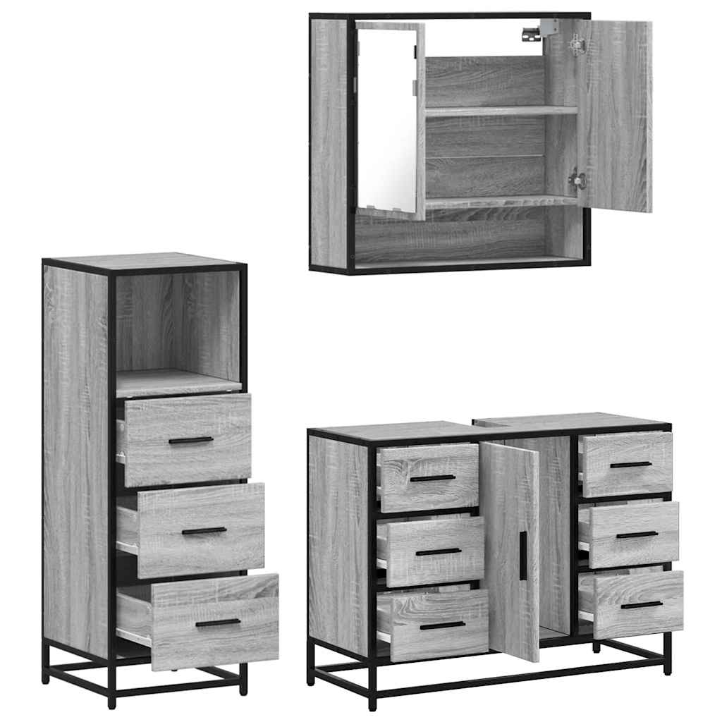 3 pcs Conjunto móveis casa de banho madeira proc. cinza sonoma