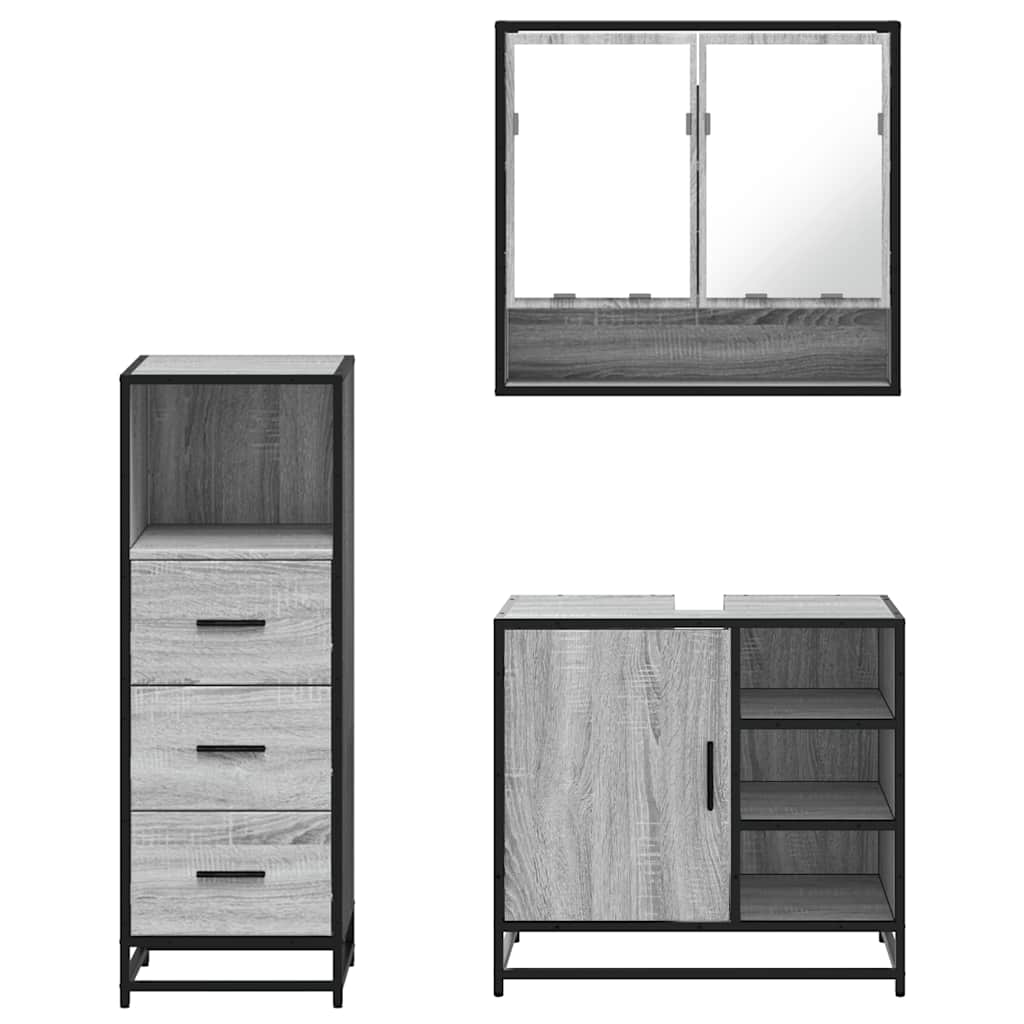 3 pcs Conjunto móveis casa de banho madeira proc. cinza sonoma