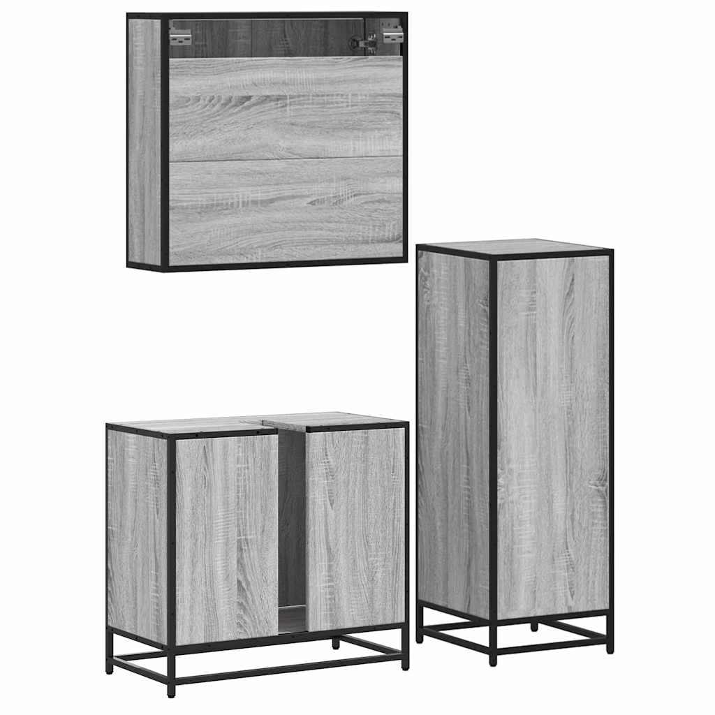 3 pcs Conjunto móveis casa de banho madeira proc. cinza sonoma
