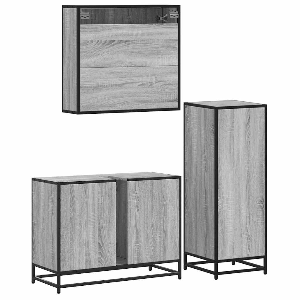 3 pcs Conjunto móveis casa de banho madeira proc. cinza sonoma