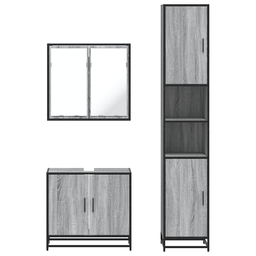 3 pcs Conjunto móveis casa de banho madeira proc. cinza sonoma