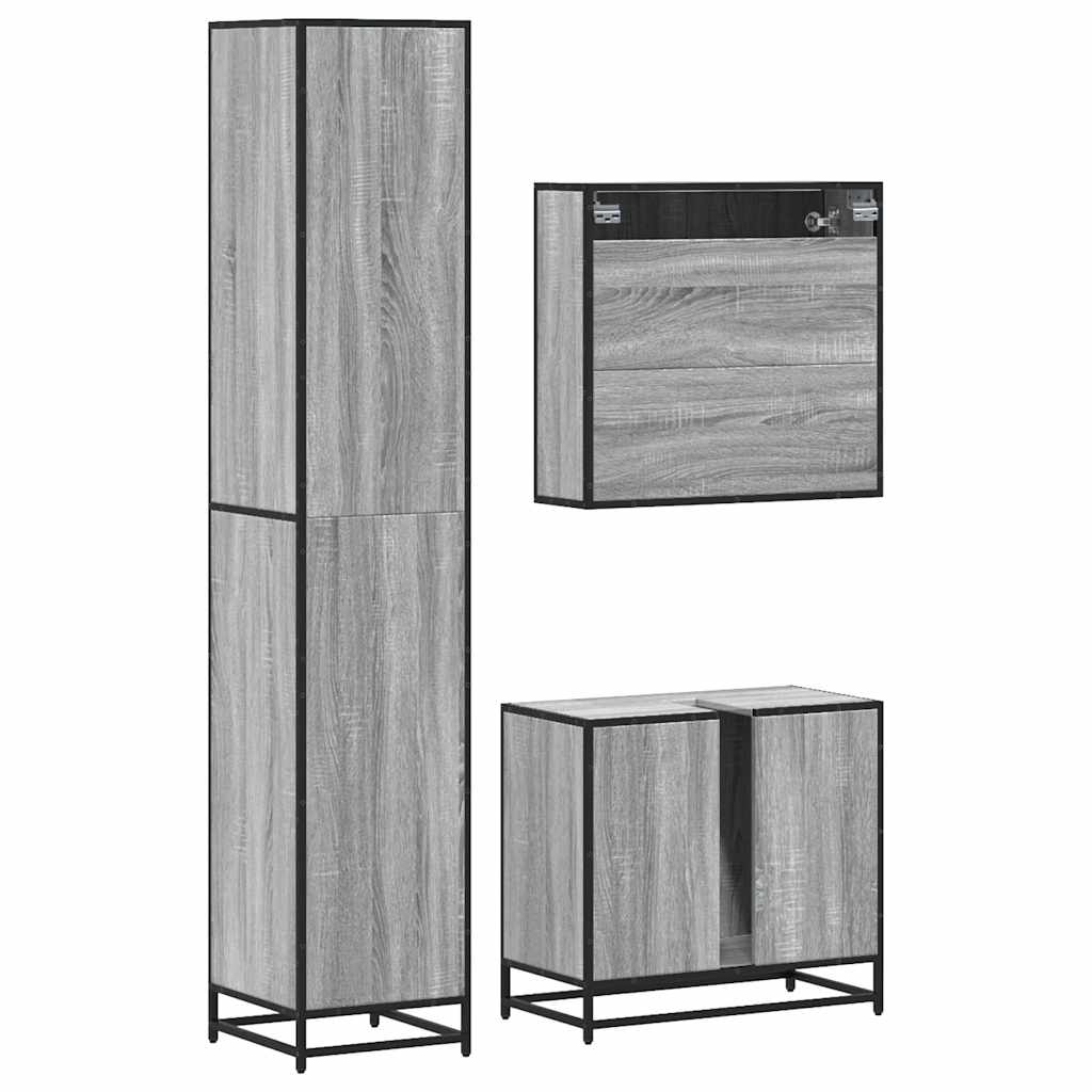 3 pcs Conjunto móveis casa de banho madeira proc. cinza sonoma