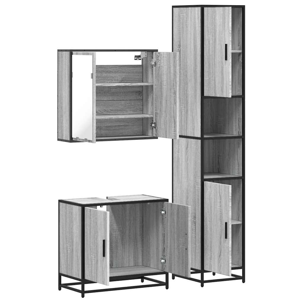 3 pcs Conjunto móveis casa de banho madeira proc. cinza sonoma