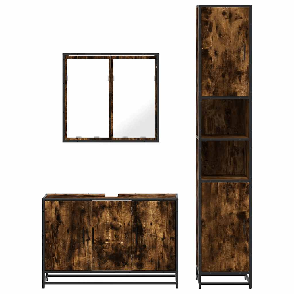 3 pcs conjunto de móveis WC madeira processada carvalho fumado