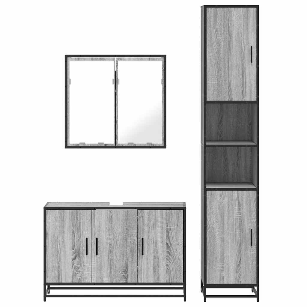 3 pcs Conjunto móveis casa de banho madeira proc. cinza sonoma