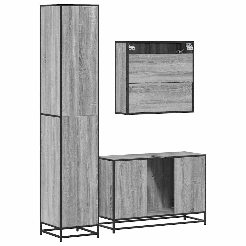 3 pcs Conjunto móveis casa de banho madeira proc. cinza sonoma