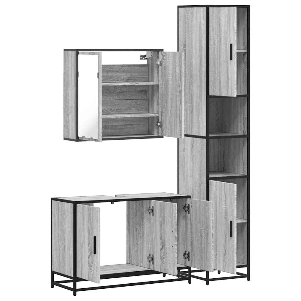 3 pcs Conjunto móveis casa de banho madeira proc. cinza sonoma