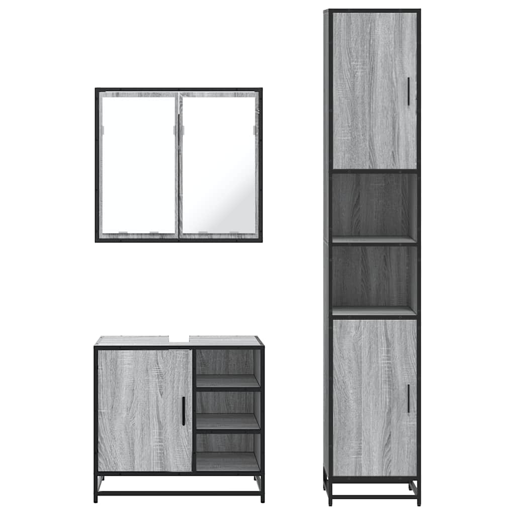 3 pcs Conjunto móveis casa de banho madeira proc. cinza sonoma