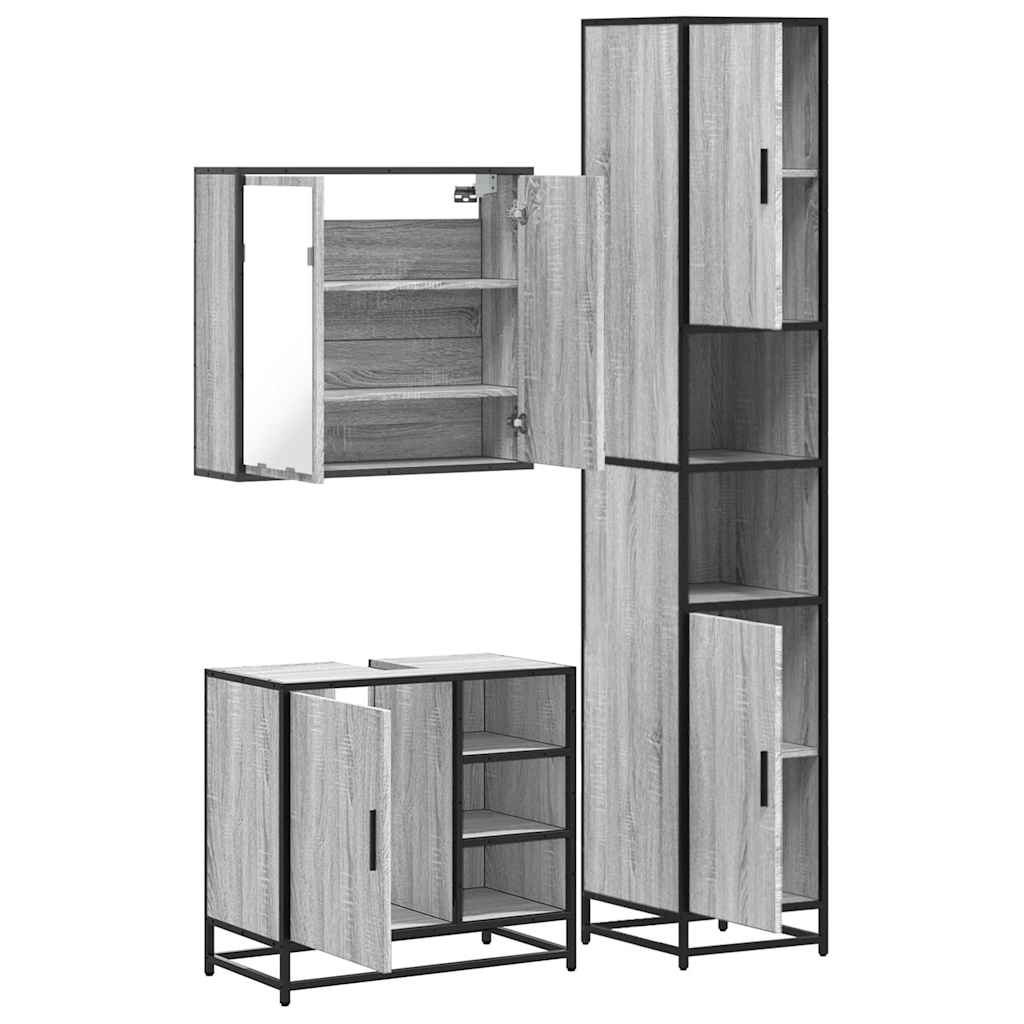 3 pcs Conjunto móveis casa de banho madeira proc. cinza sonoma