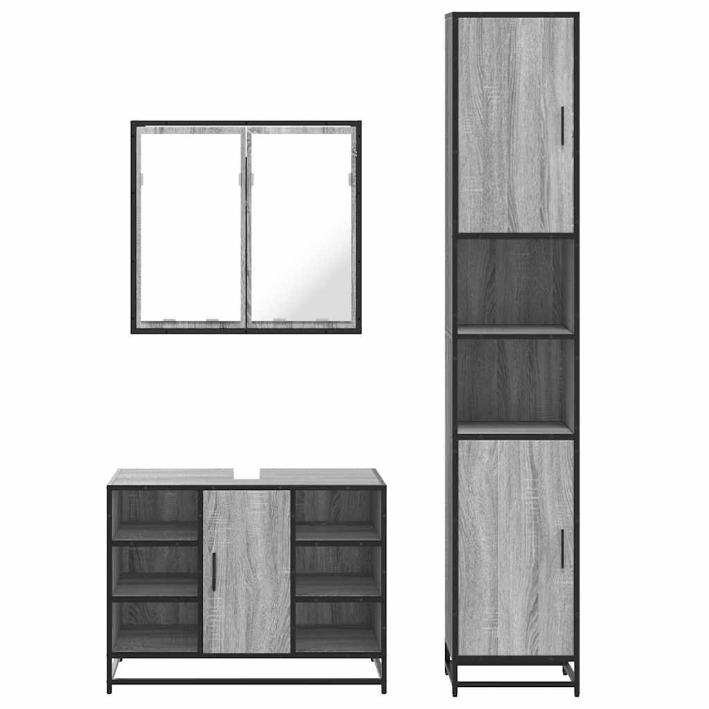 3 pcs Conjunto móveis casa de banho madeira proc. cinza sonoma