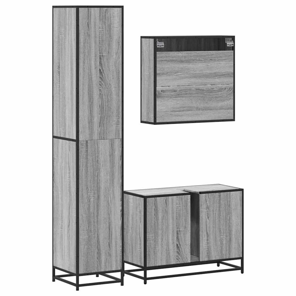 3 pcs Conjunto móveis casa de banho madeira proc. cinza sonoma