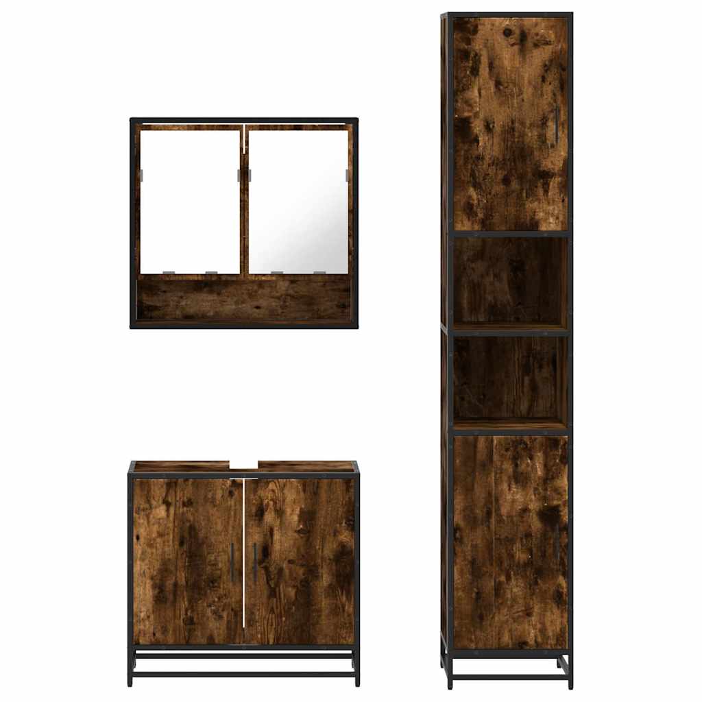 3 pcs conjunto de móveis WC madeira processada carvalho fumado