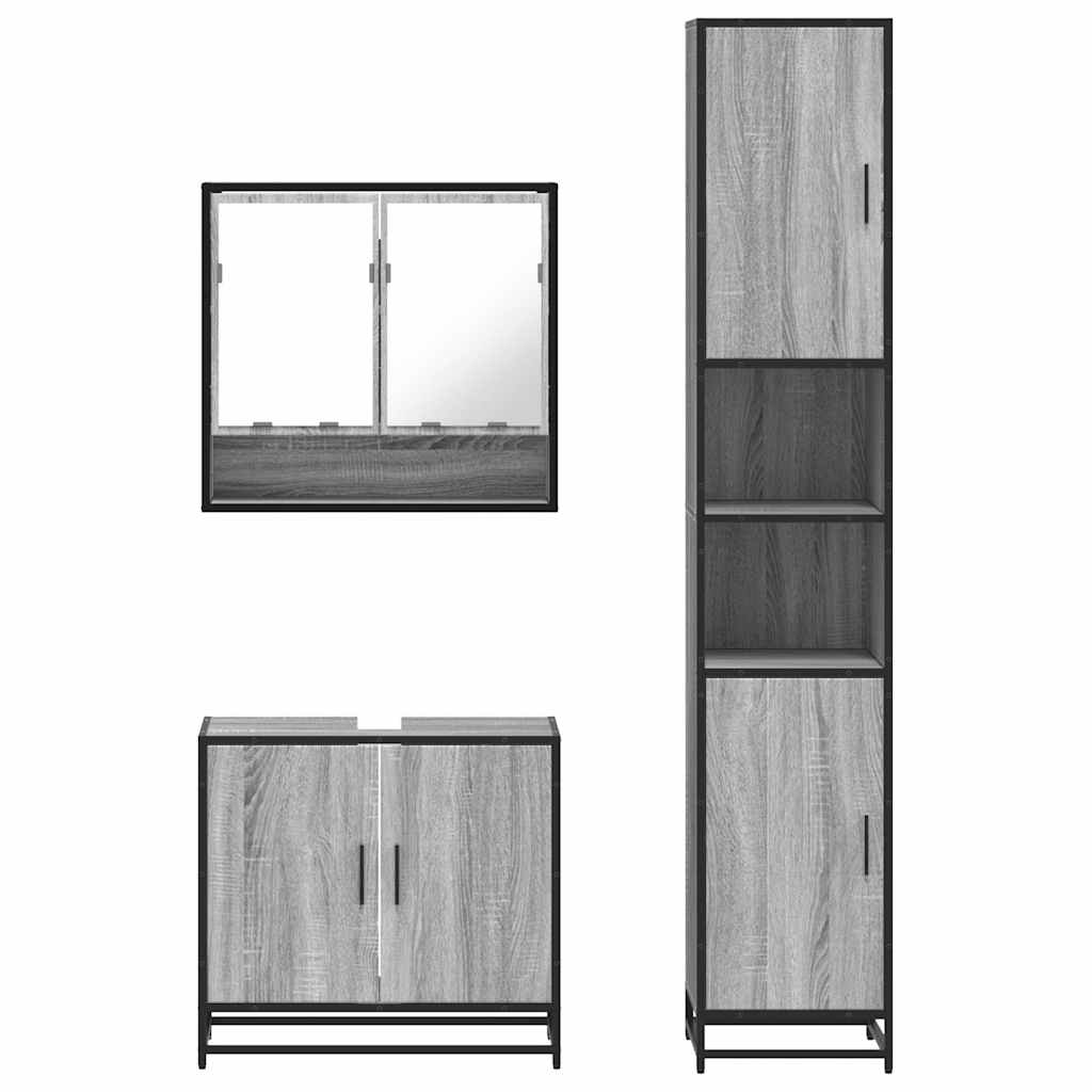 3 pcs Conjunto móveis casa de banho madeira proc. cinza sonoma