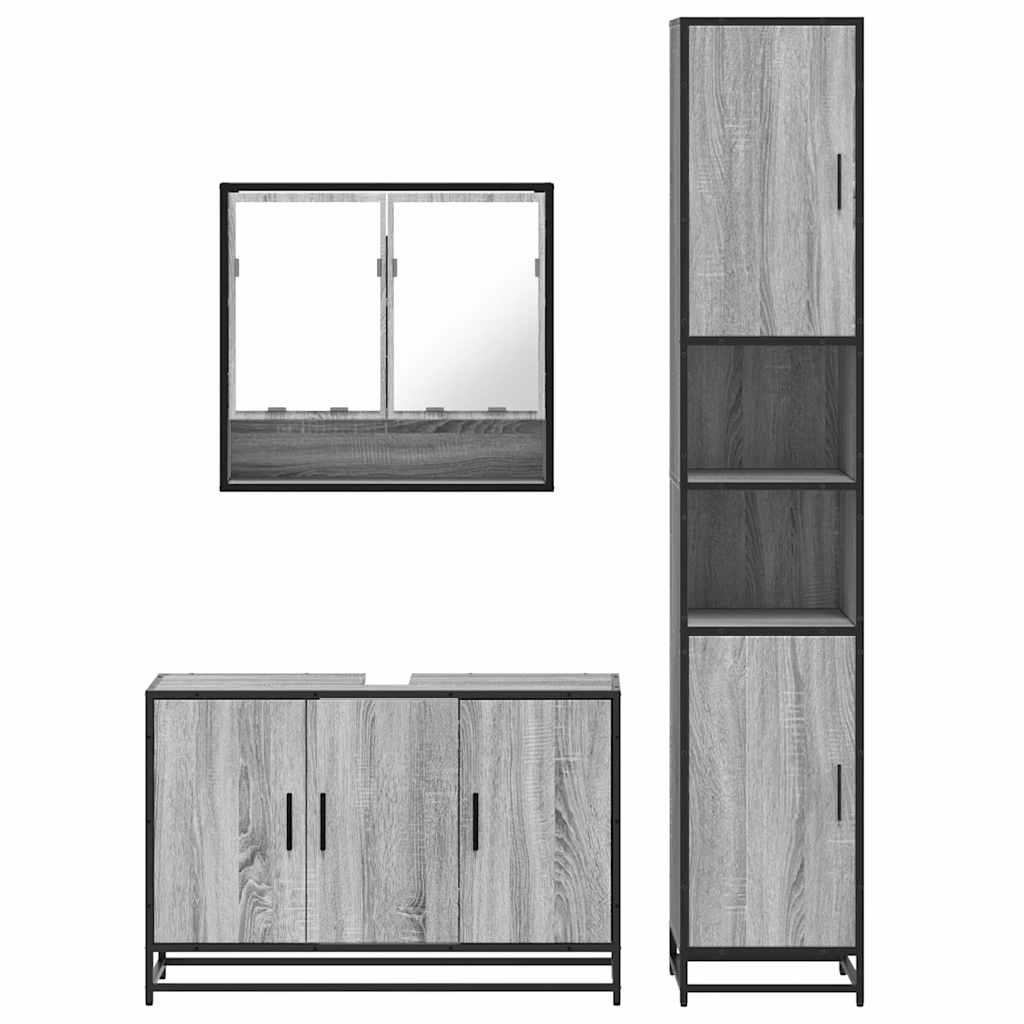 3 pcs Conjunto móveis casa de banho madeira proc. cinza sonoma