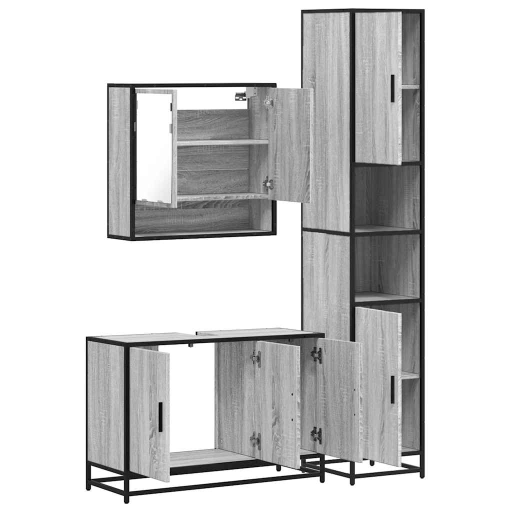 3 pcs Conjunto móveis casa de banho madeira proc. cinza sonoma