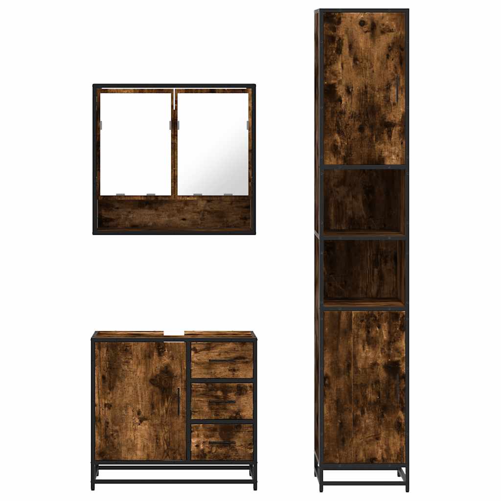 3 pcs conjunto de móveis WC madeira processada carvalho fumado