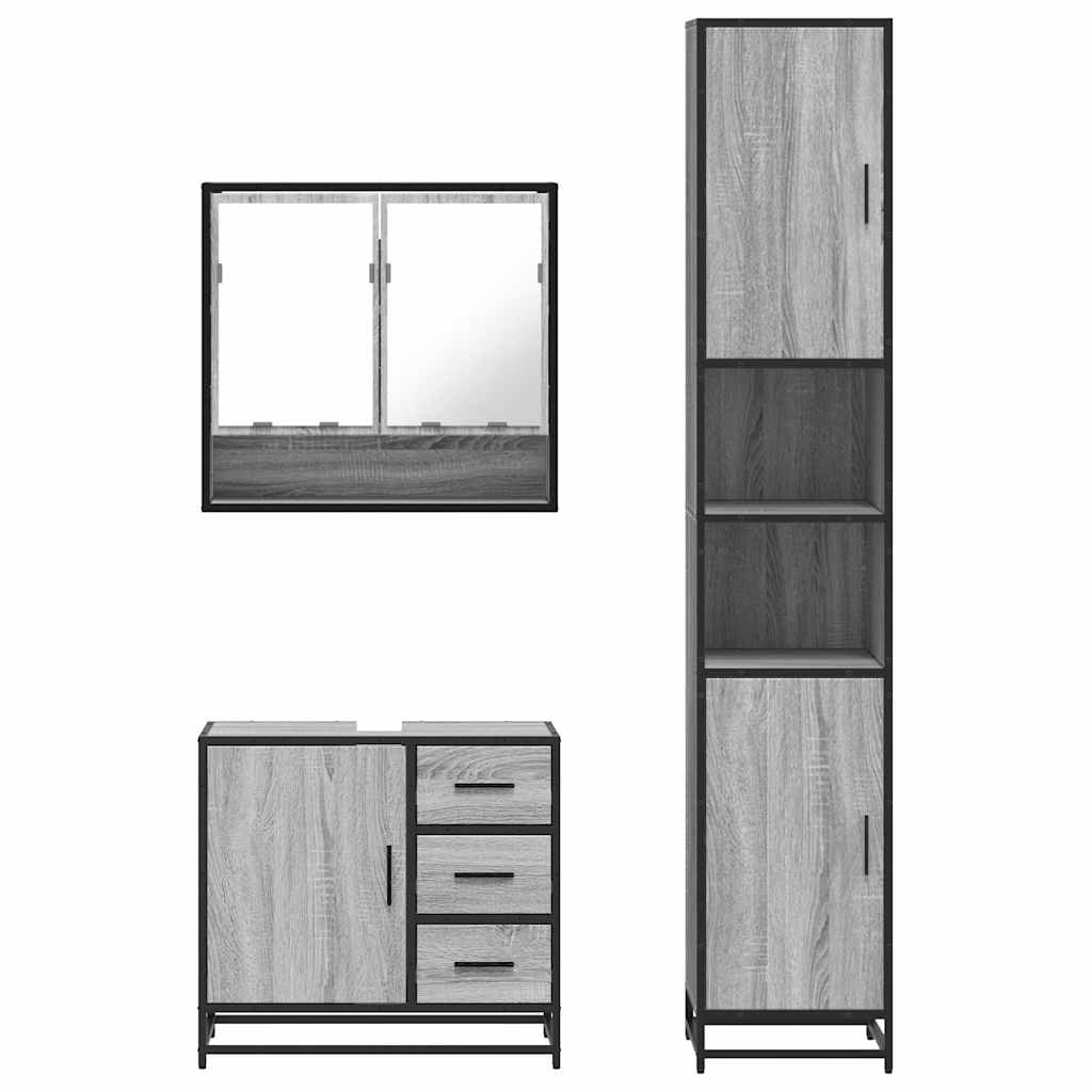 3 pcs Conjunto móveis casa de banho madeira proc. cinza sonoma