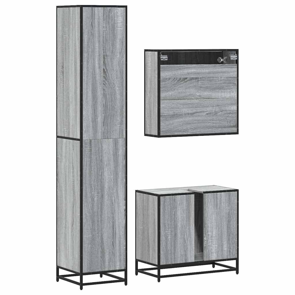 3 pcs Conjunto móveis casa de banho madeira proc. cinza sonoma