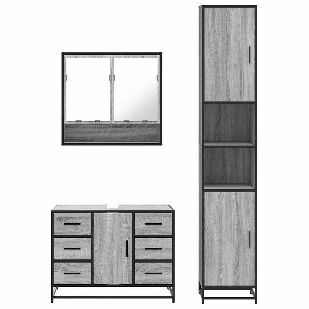 3 pcs Conjunto móveis casa de banho madeira proc. cinza sonoma