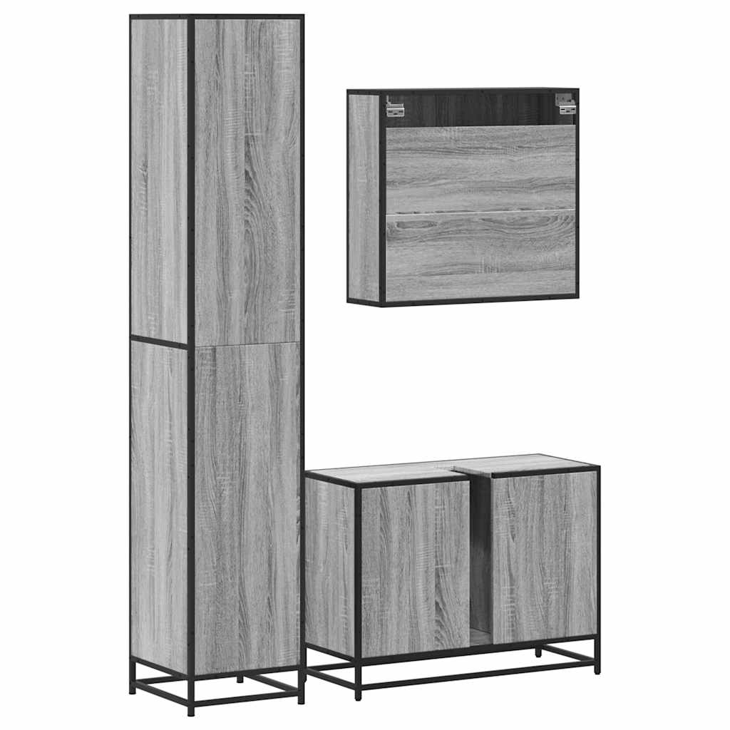 3 pcs Conjunto móveis casa de banho madeira proc. cinza sonoma