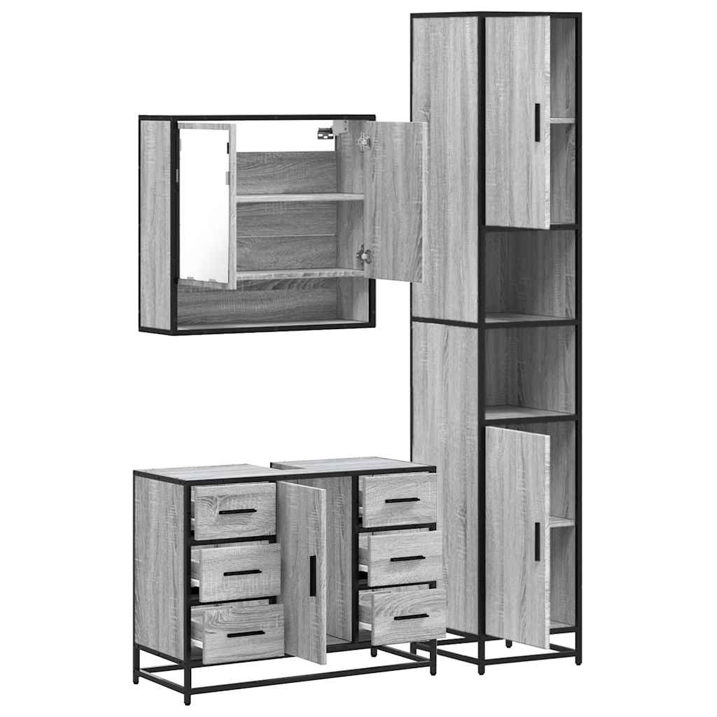 3 pcs Conjunto móveis casa de banho madeira proc. cinza sonoma
