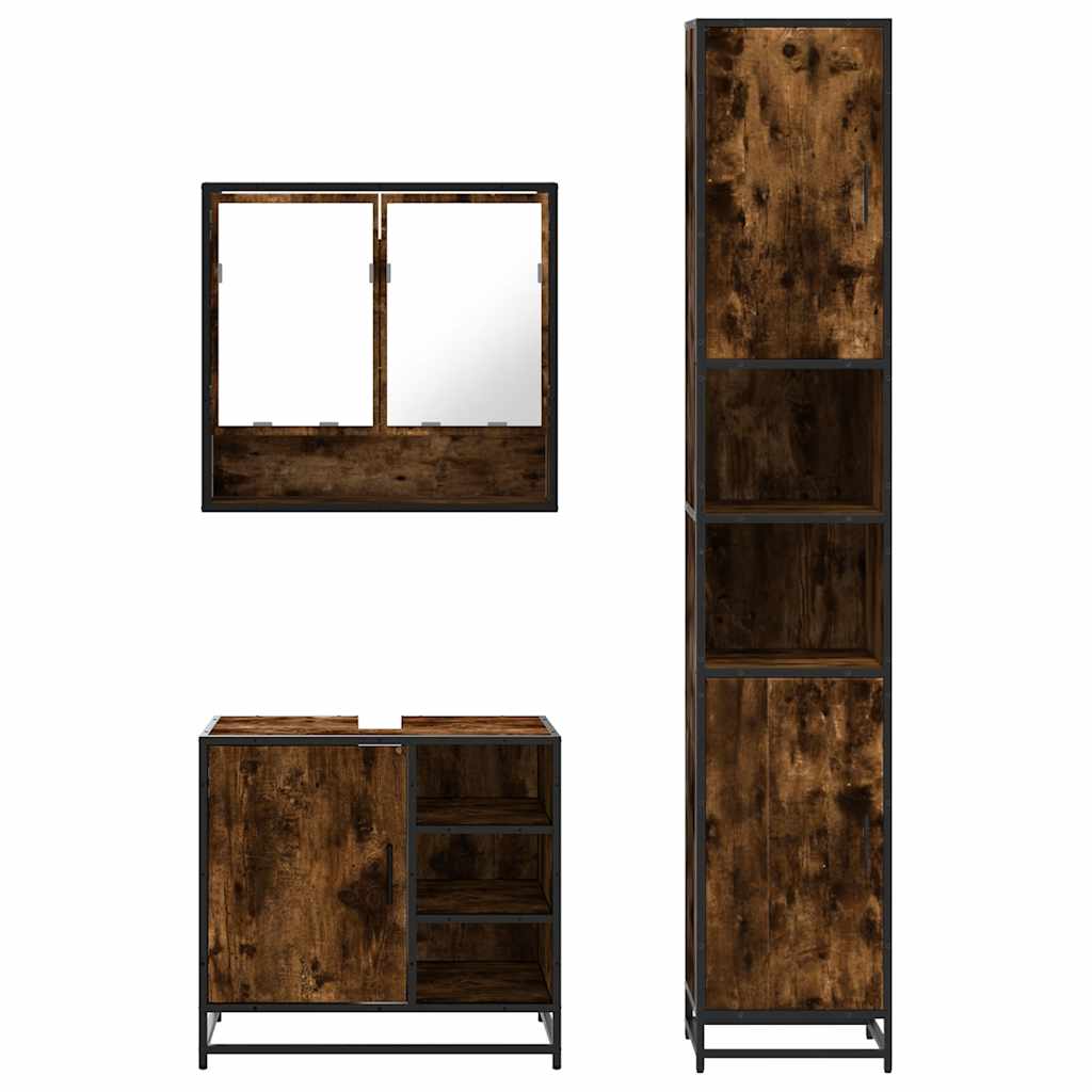 3 pcs conjunto de móveis WC madeira processada carvalho fumado