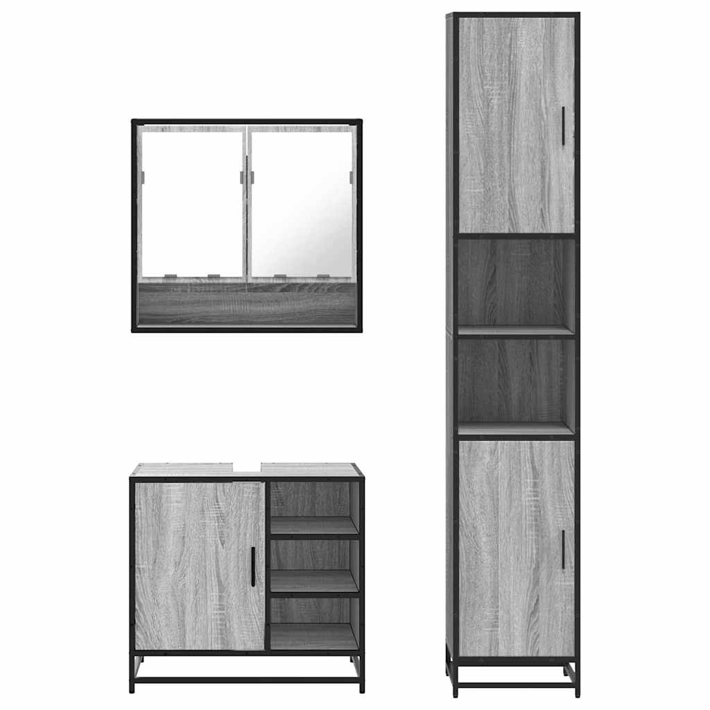 3 pcs Conjunto móveis casa de banho madeira proc. cinza sonoma