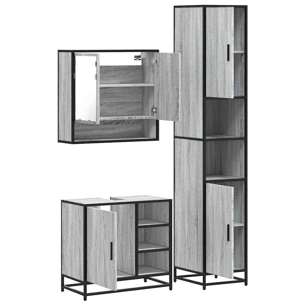 3 pcs Conjunto móveis casa de banho madeira proc. cinza sonoma
