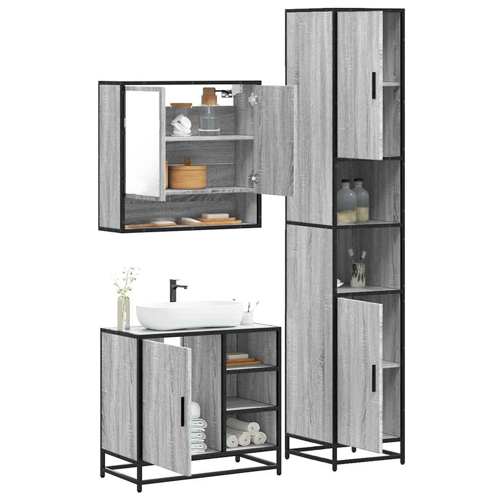 3 pcs Conjunto móveis casa de banho madeira proc. cinza sonoma