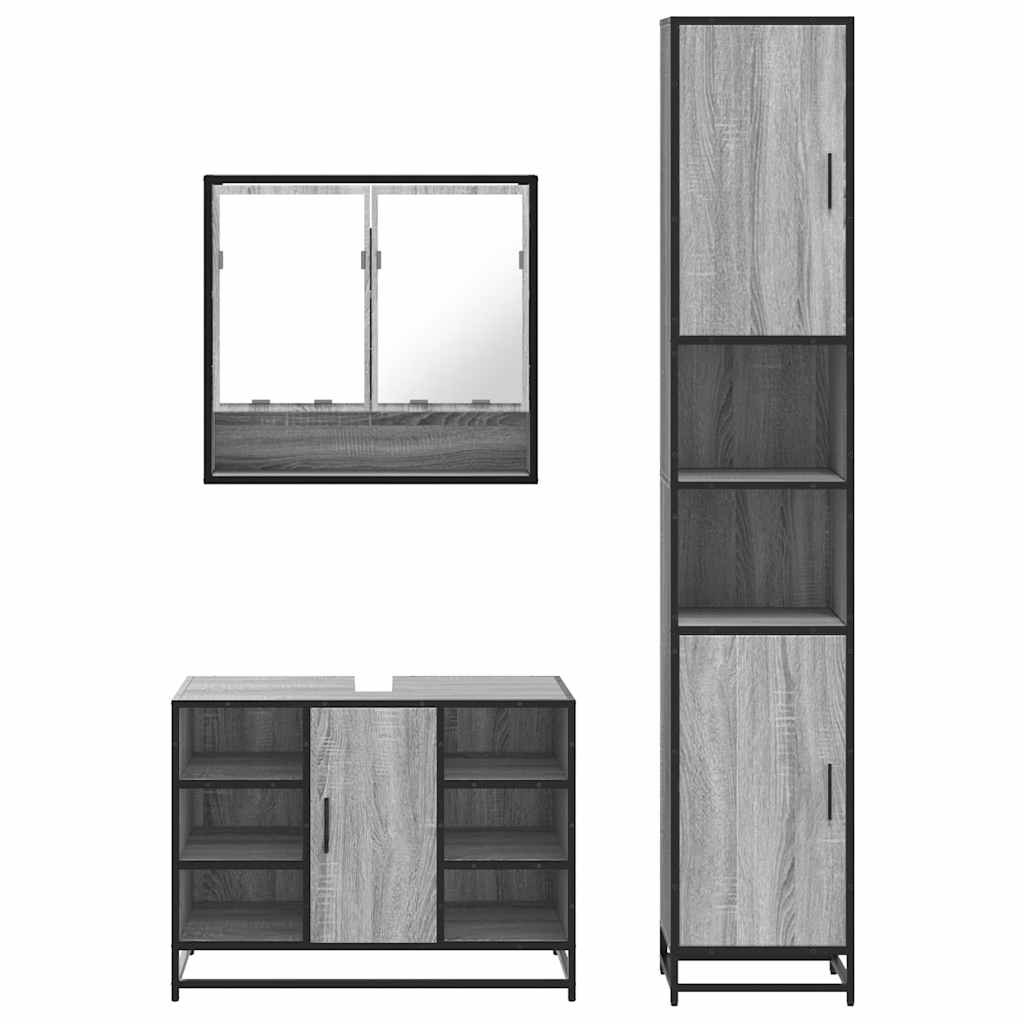 3 pcs Conjunto móveis casa de banho madeira proc. cinza sonoma