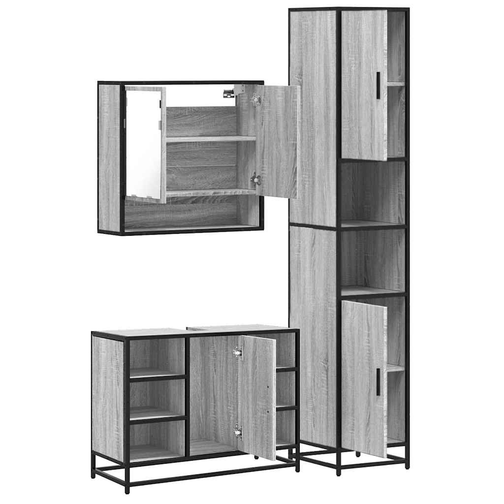 3 pcs Conjunto móveis casa de banho madeira proc. cinza sonoma