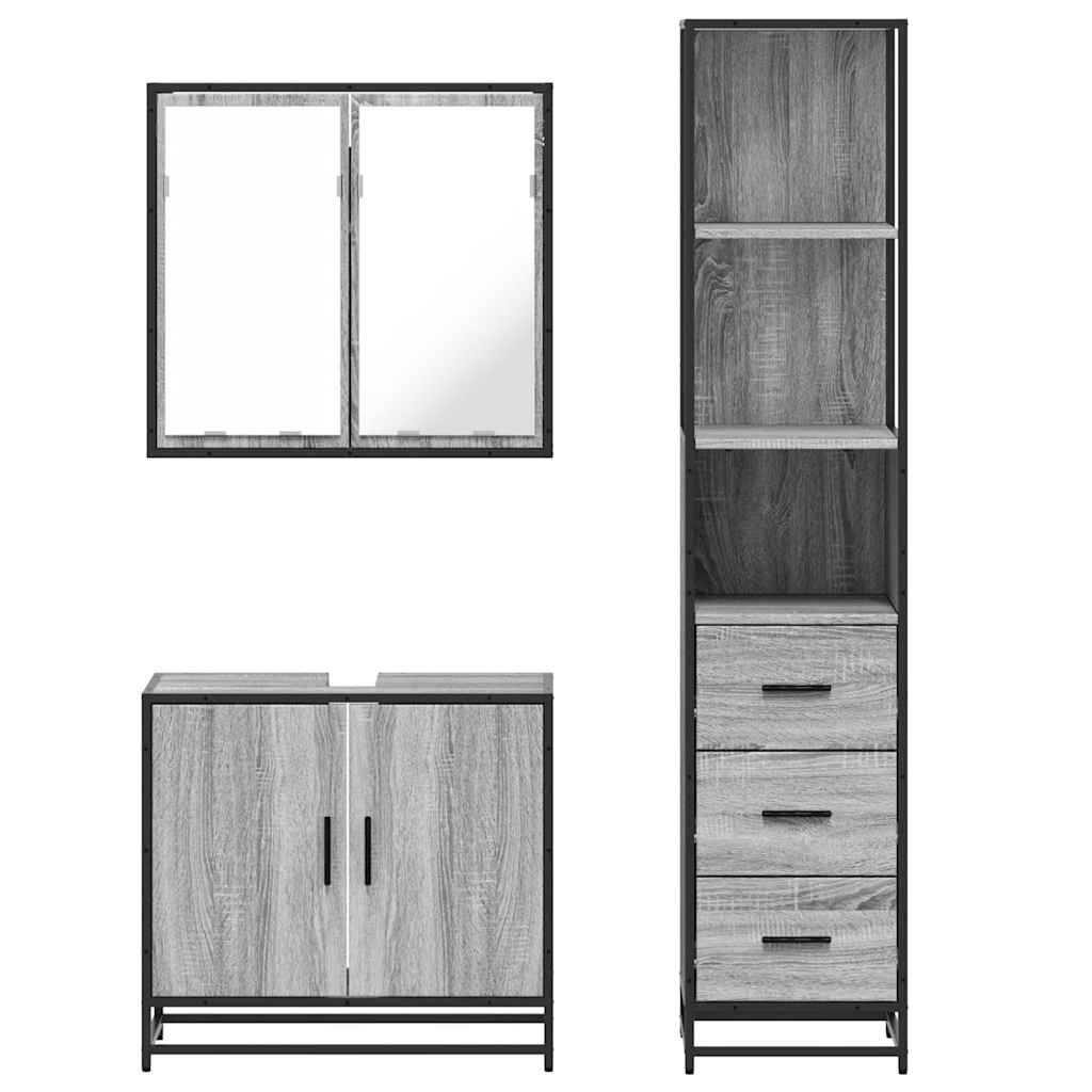 3 pcs Conjunto móveis casa de banho madeira proc. cinza sonoma