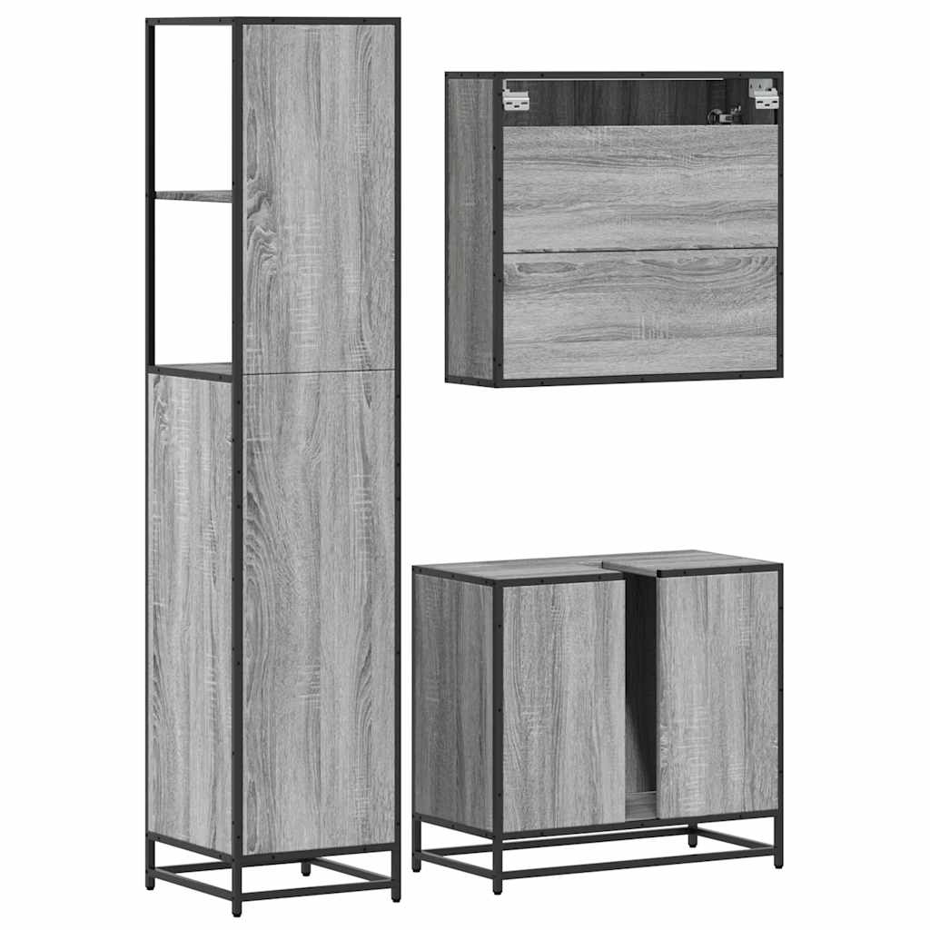 3 pcs Conjunto móveis casa de banho madeira proc. cinza sonoma