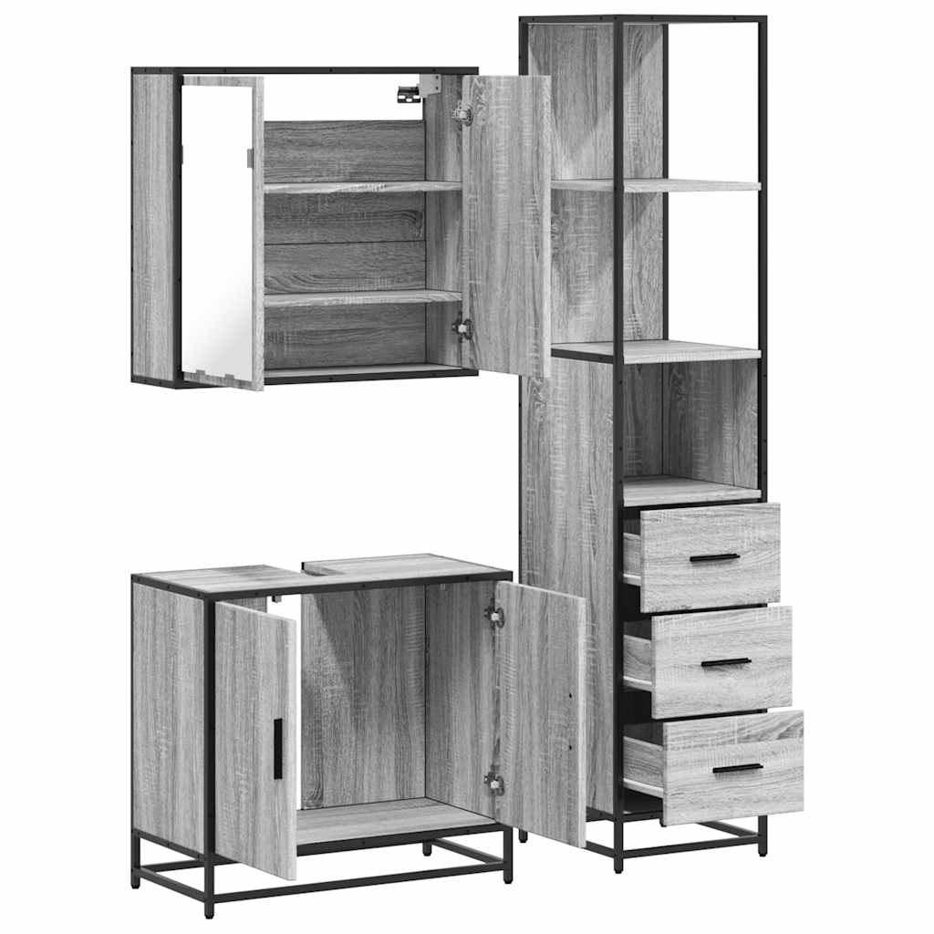 3 pcs Conjunto móveis casa de banho madeira proc. cinza sonoma