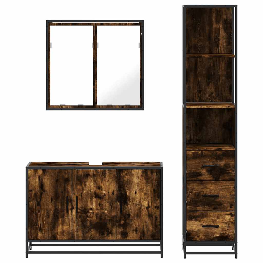 3 pcs conjunto de móveis WC madeira processada carvalho fumado