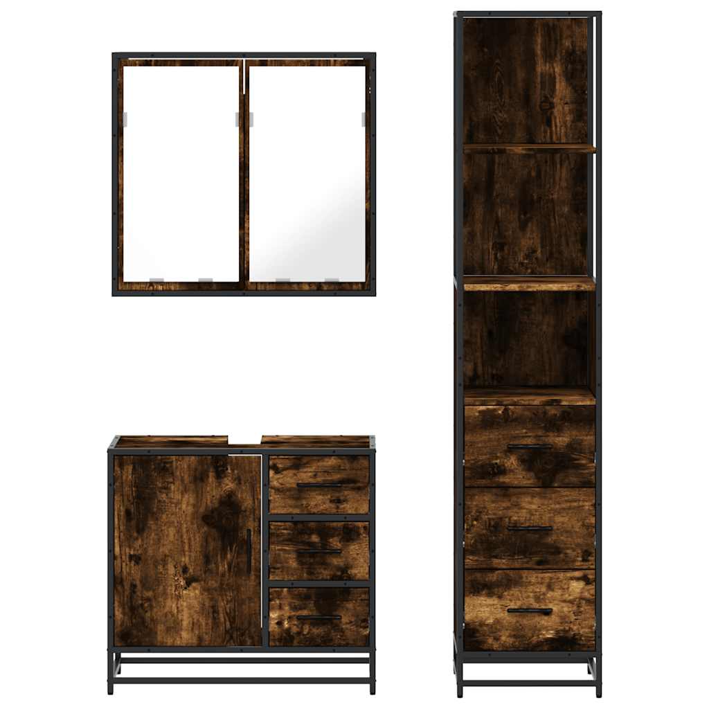 3 pcs conjunto de móveis WC madeira processada carvalho fumado