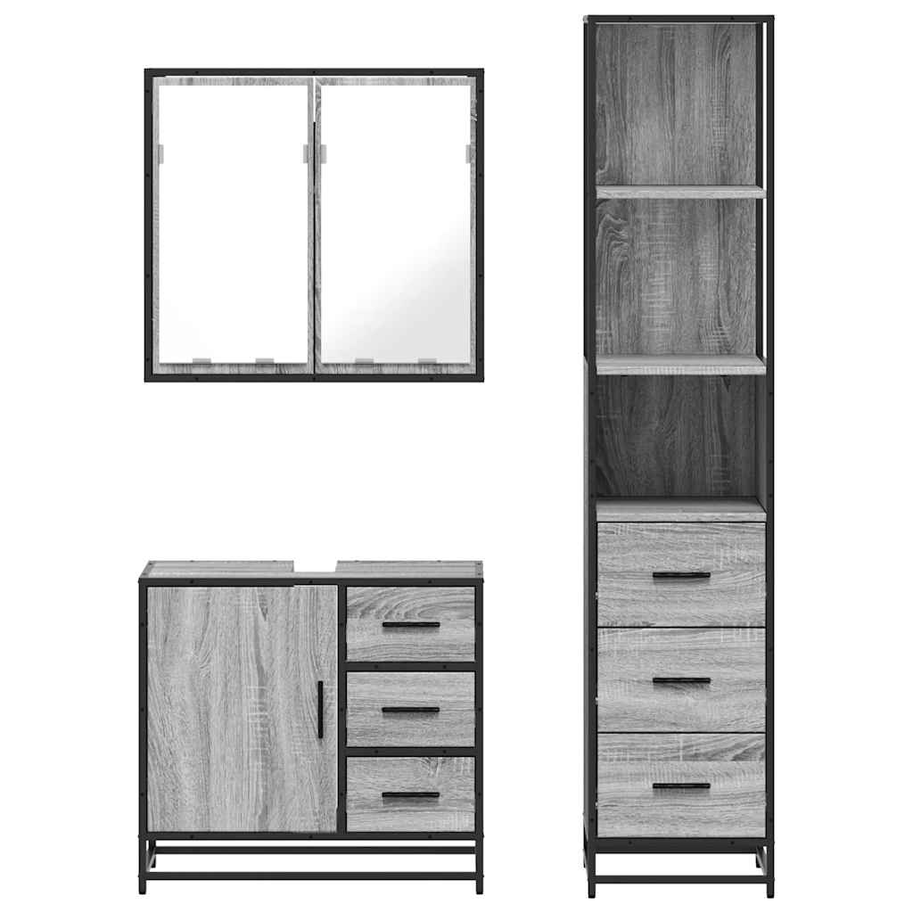 3 pcs Conjunto móveis casa de banho madeira proc. cinza sonoma