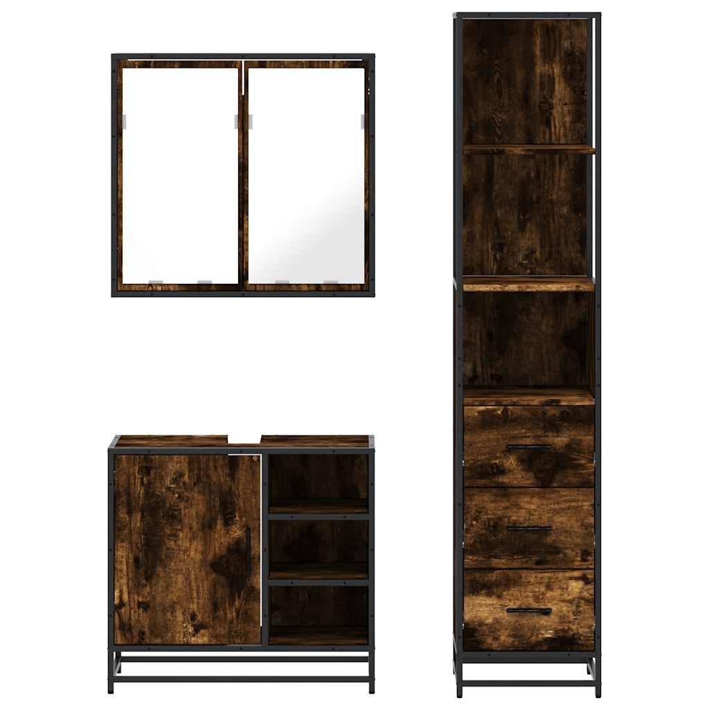 3 pcs conjunto de móveis WC madeira processada carvalho fumado