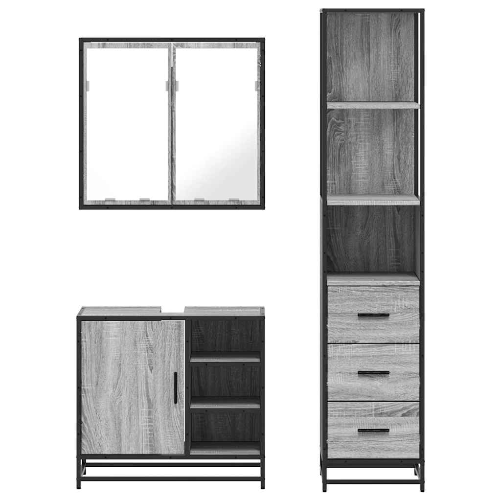 3 pcs Conjunto móveis casa de banho madeira proc. cinza sonoma