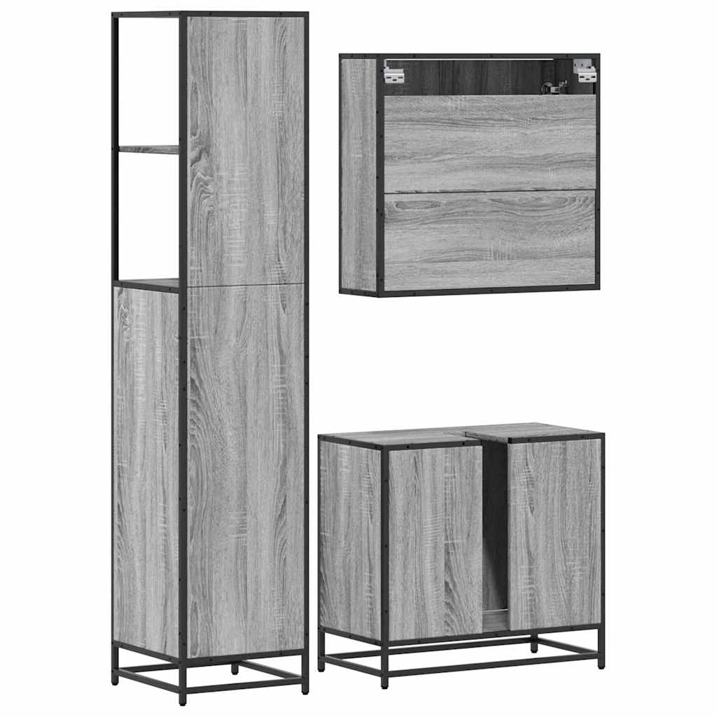 3 pcs Conjunto móveis casa de banho madeira proc. cinza sonoma