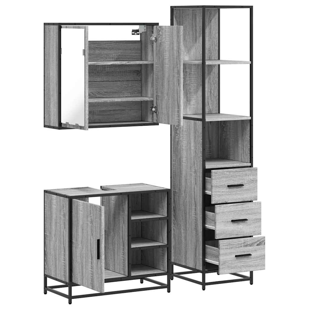 3 pcs Conjunto móveis casa de banho madeira proc. cinza sonoma