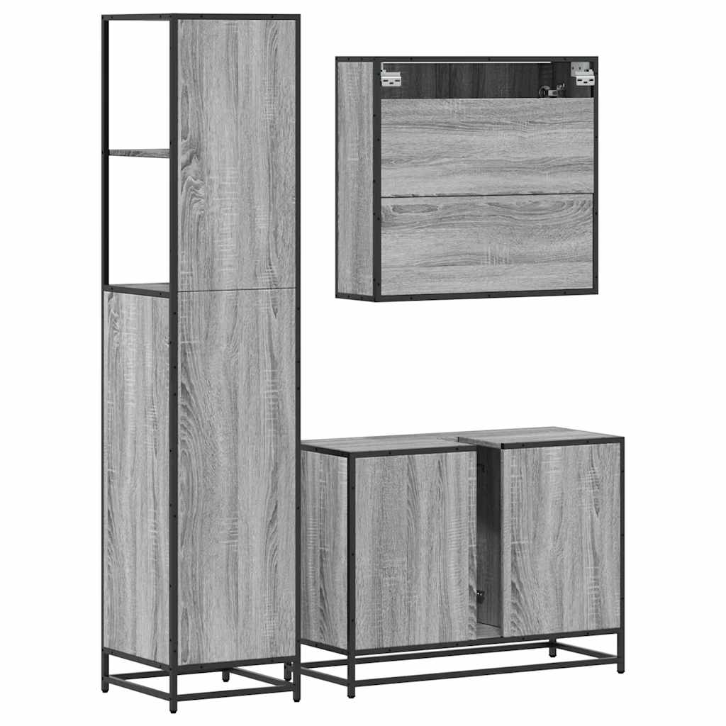 3 pcs Conjunto móveis casa de banho madeira proc. cinza sonoma