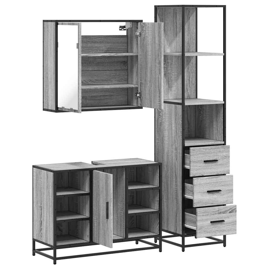 3 pcs Conjunto móveis casa de banho madeira proc. cinza sonoma