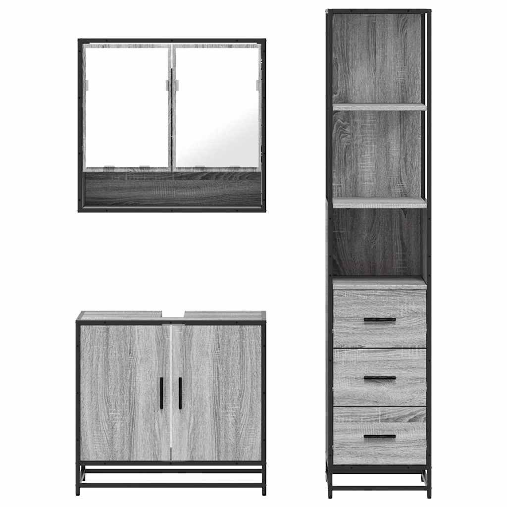3 pcs Conjunto móveis casa de banho madeira proc. cinza sonoma